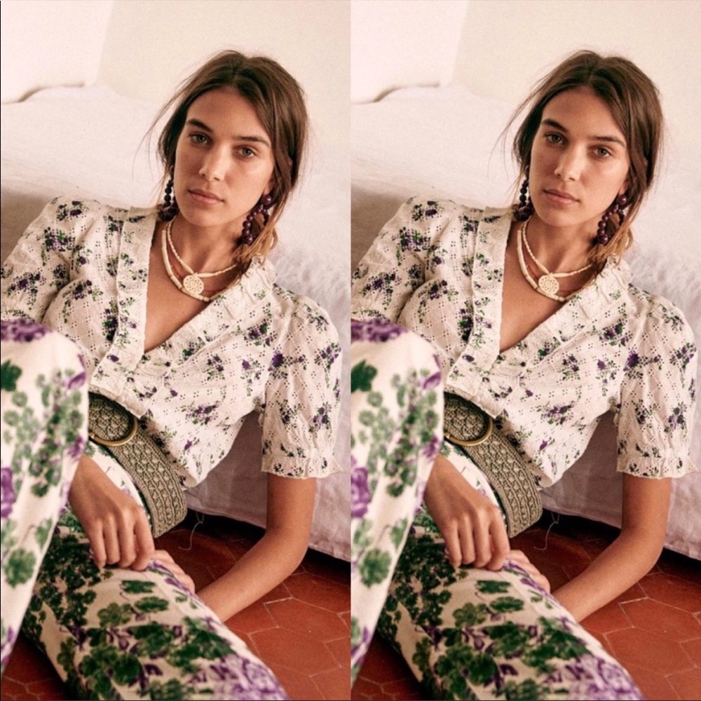 Sezane Andie Purple Blossom Shirt Eyelet Floral size 10